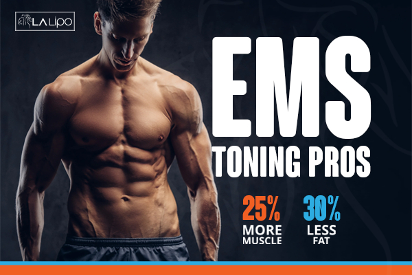 Graphic of man with toned body showing the benefits of LA-EMS Body Sculpting Market Harborough treatment